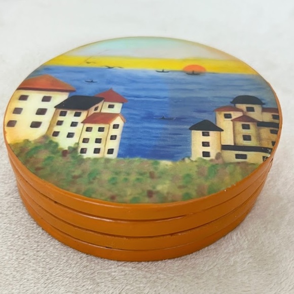 Ocean Town Terracotta Ceramic Coasters Set of 4 🎉Host Pick 🎉 - Picture 4 of 5